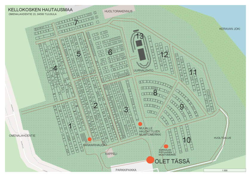 Kellokosken hautausmaan kartta